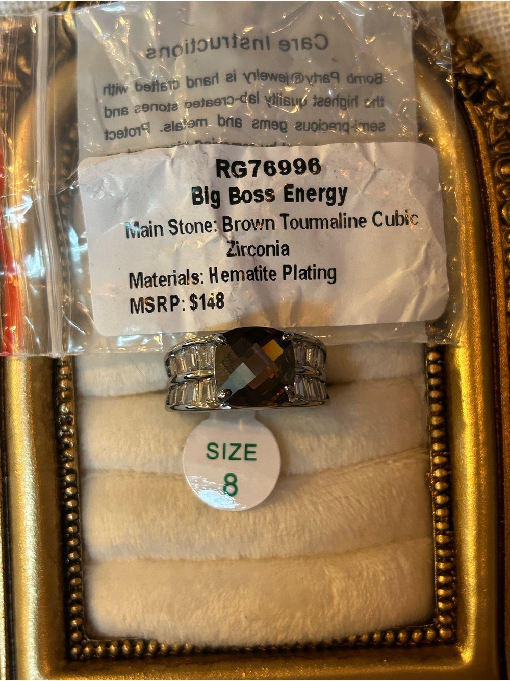 Big Boss Energy Brown Tourmaline Cubic Zirconia Ring - Size 8